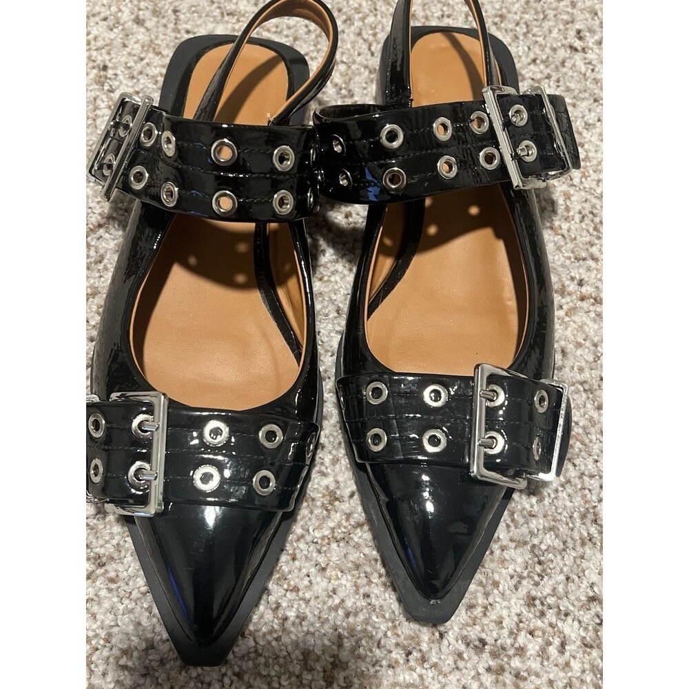 Yishaweiqi Wide Welt Buckle Ballet Flat Size 38 Black Patent EUC